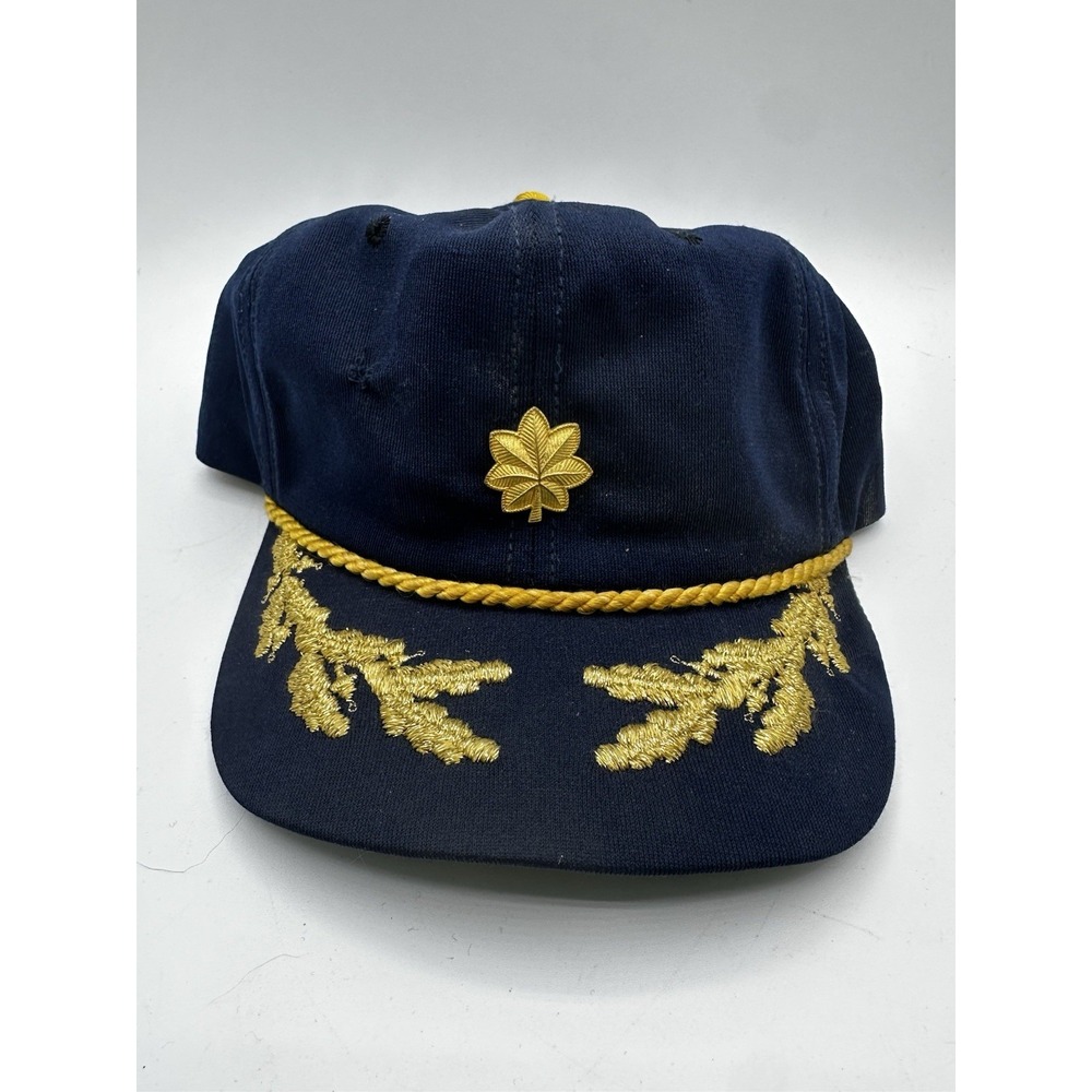 Vintage‎ Military Style Snapback Hat Navy Blue Gold Leaf Rope Cap Adjustable